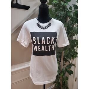 Swarthy Mystic Women White Solid 100% Cotton Crew Neck Black Wealth T Shirt Top